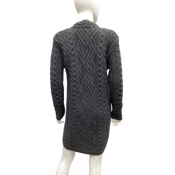 Aran Mor Cardigan Women SZ L Boyfriend 100%Merino Wool Dark Gray Beautiful Knit! - Picture 4 of 5
